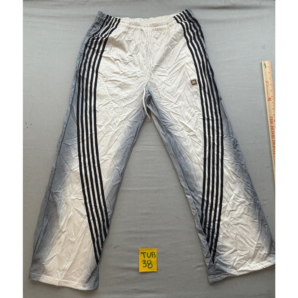 Manfinity Mens Ombre Wide Leg Sweatpants White Grey Black Side Stripes Size L